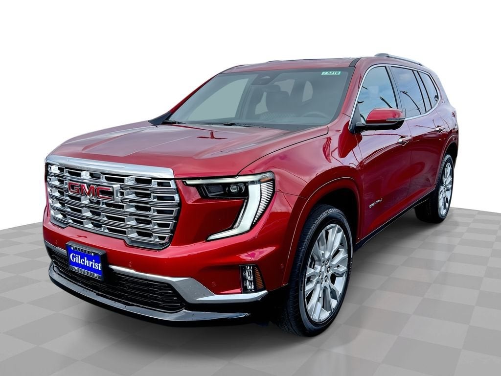 2026 GMC Acadia Denali in Volcanic Red Tintcoat — front three-quarter view