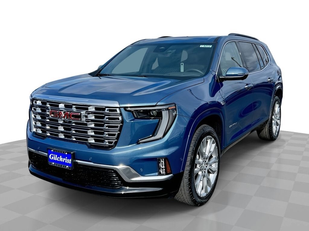 2026 GMC Acadia Denali in Downpour Metallic — front three-quarter view