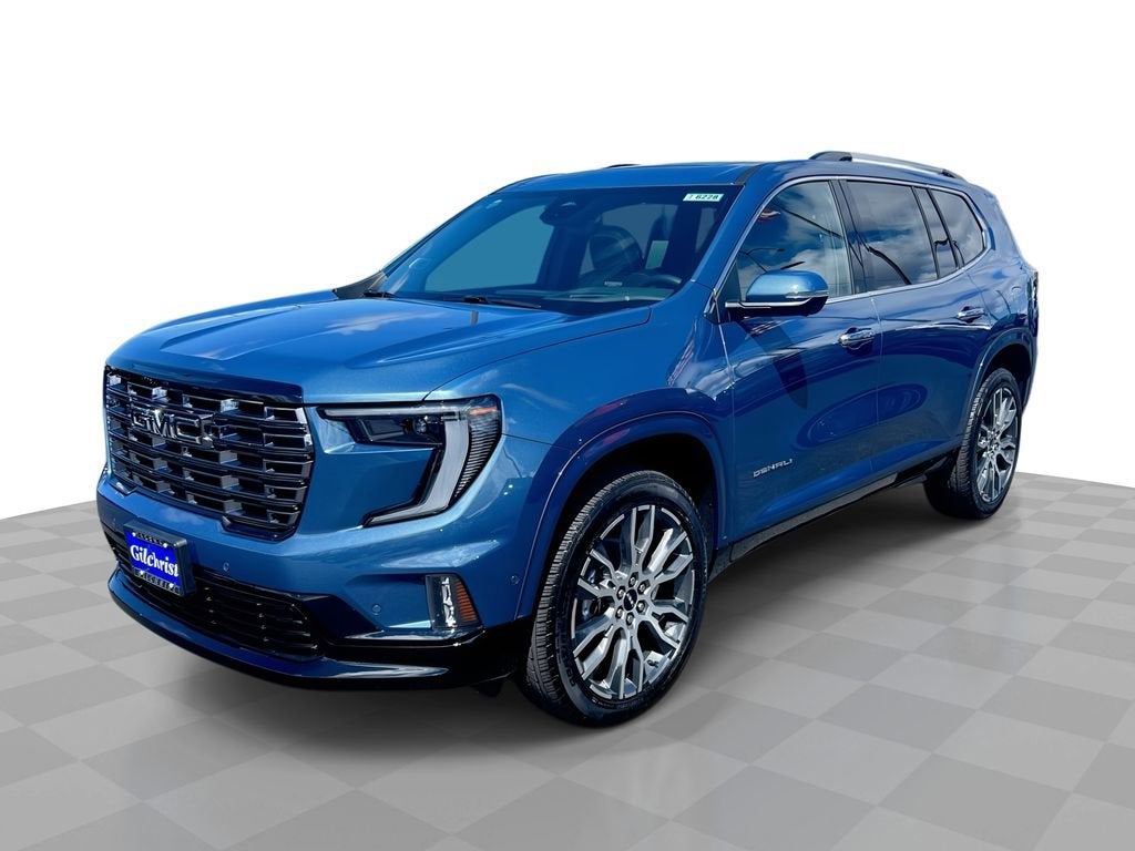2026 GMC Acadia Denali Ultimate in Downpour Metallic — front three-quarter view