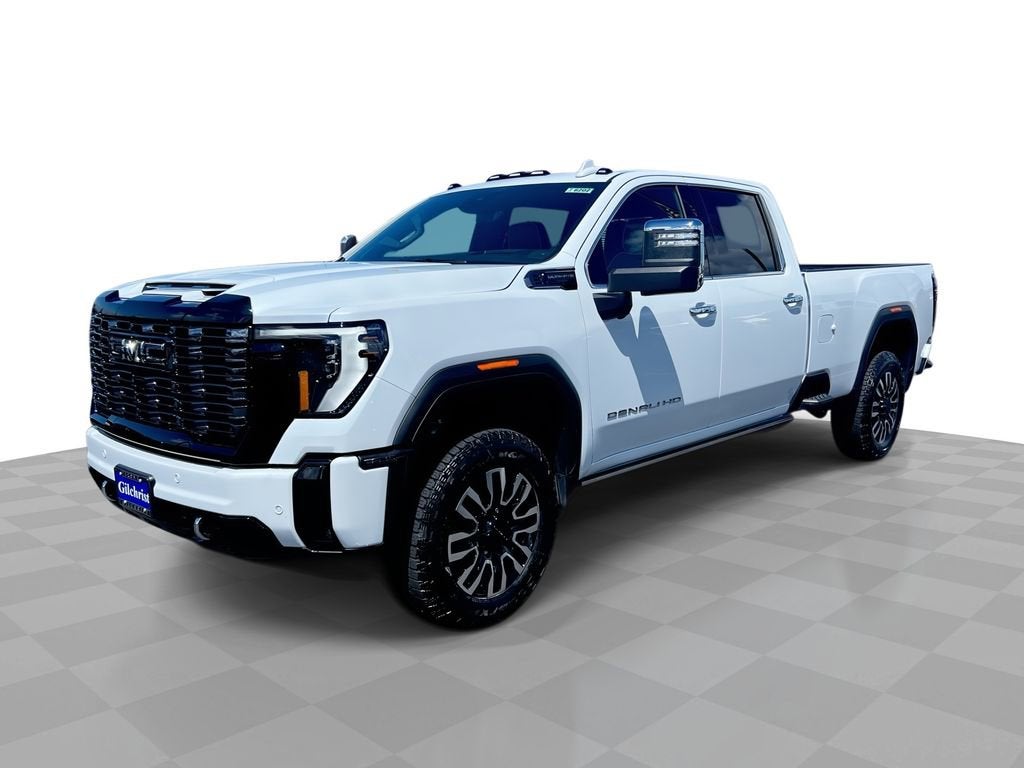 2026 GMC Sierra 3500 HD Denali Ultimate in Glacier White Tricoat — front three-quarter view